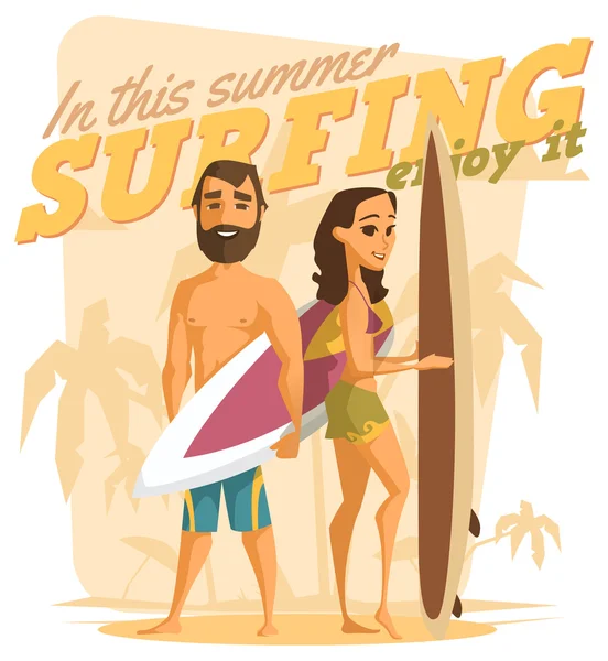 Surfeando este verano. Disfrútalo — Vector de stock