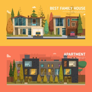 family house and apartment banners