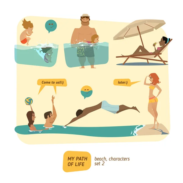 Iconos de gente de playa — Vector de stock