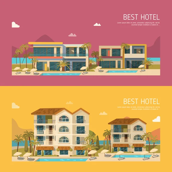 Hoteles conjunto de banner — Archivo Imágenes Vectoriales