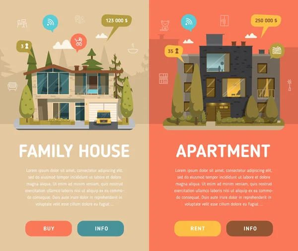 Rodinný dům a byt nápisy Royalty Free Stock Vektory