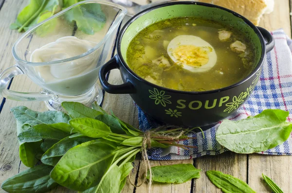 Green borsch with sorrel and egg — Stock Image Green borsch with sorrel and egg Stock Image