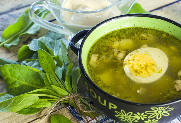 Green borsch with sorrel and egg — Stock Image Green borsch with sorrel and egg Stock Photo