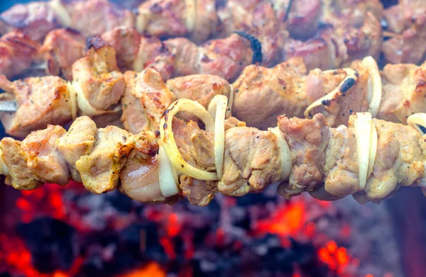 Şiş Kebap Kebabı Açık Havada Izgarada Şiş Kebap — Stok fotoğraf
