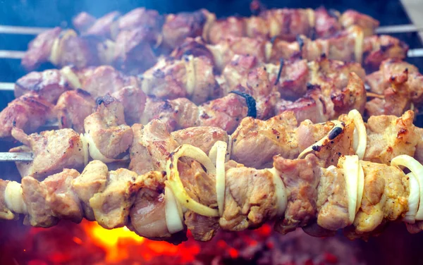 Şiş Kebap Kebabı Açık Havada Izgarada Şiş Kebap — Stok fotoğraf