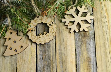 Noel ağacı ve ahşap dekorasyon Noel arka plan 