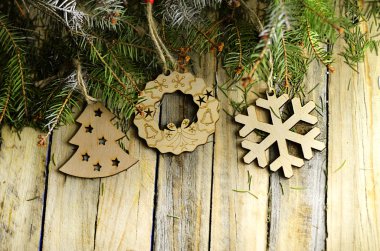 Noel ağacı ve ahşap dekorasyon Noel arka plan 