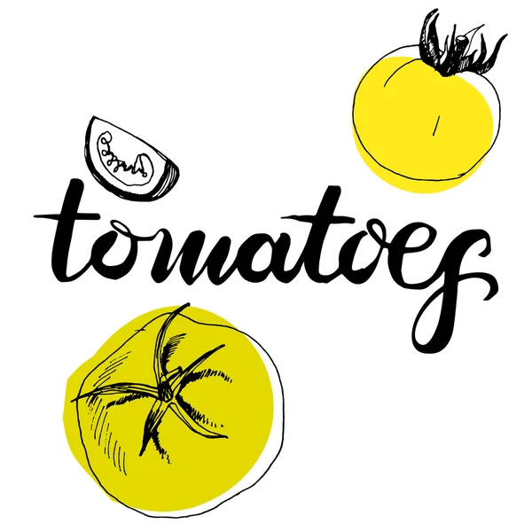 Caligrafía palabra tomates — Archivo Imágenes Vectoriales