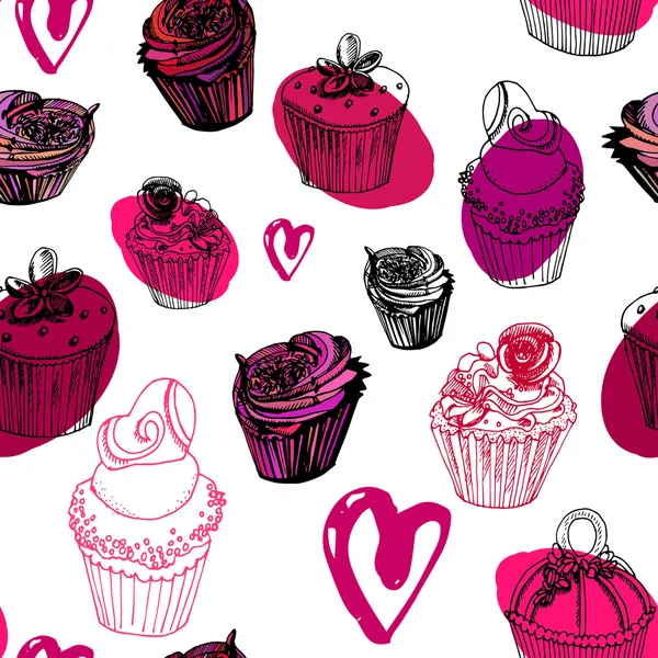 Cupcakes Saint-Valentin motif sans couture — Image vectorielle