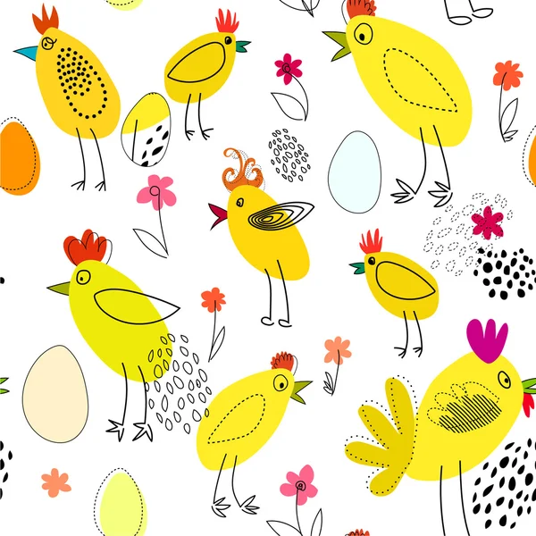 Seamless pattern with chickens and eggs — Stock Vector