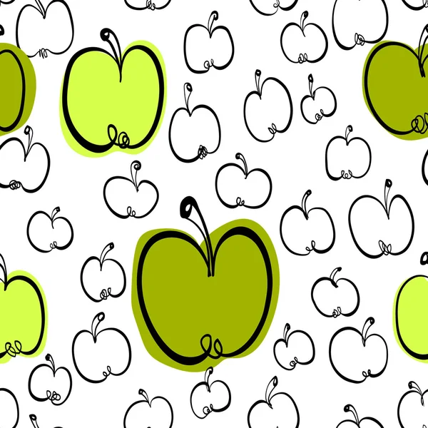 Pommes noires et blanches motif sans couture avec des taches de couleur — Image vectorielle