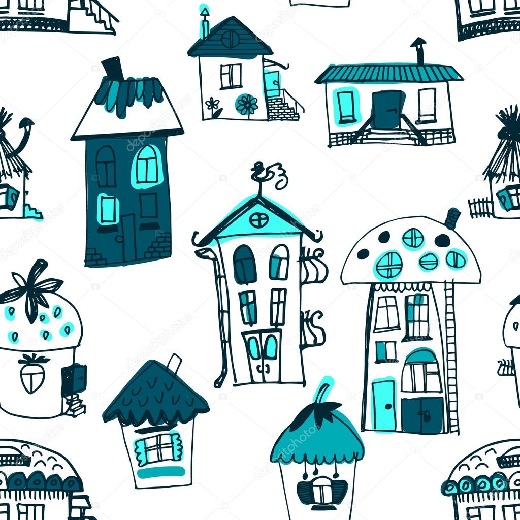 Seamless hand drawn buildings in vintage style