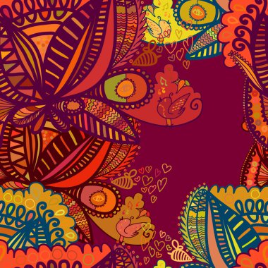 sevimli kuş ve çiçek seamless modeli