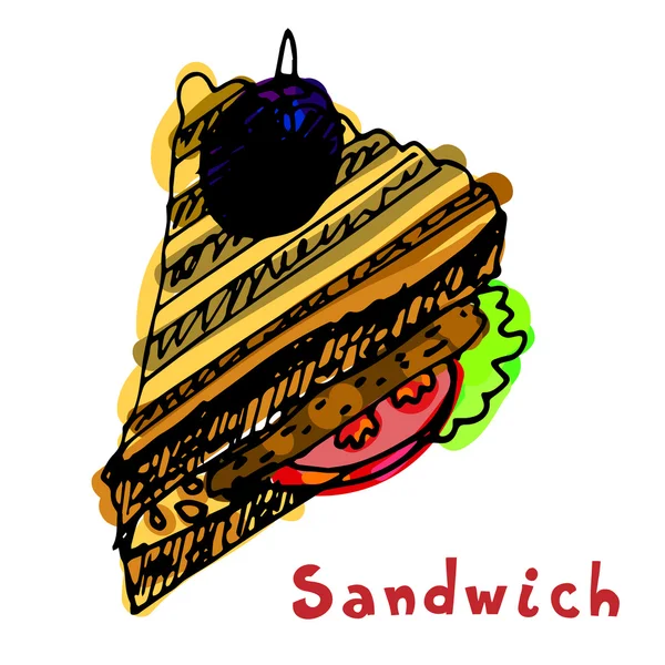 Sandwich pintado con pan tomatocutlet chop patty meatbal — Vector de stock