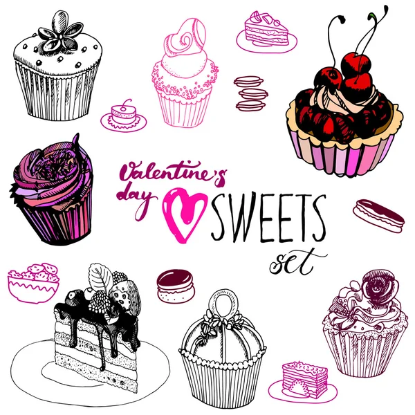 Valentine's day sweets set — Stock Vector