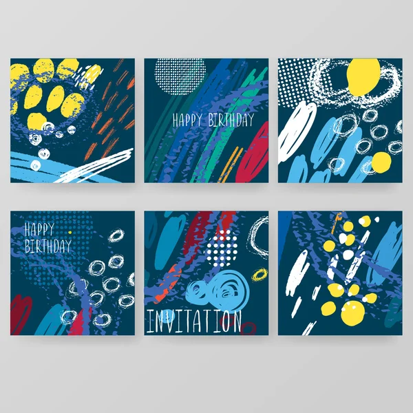 Conjunto de cartões artísticos criativos universais. Texturas desenhadas à mão —  Vetores de Stock