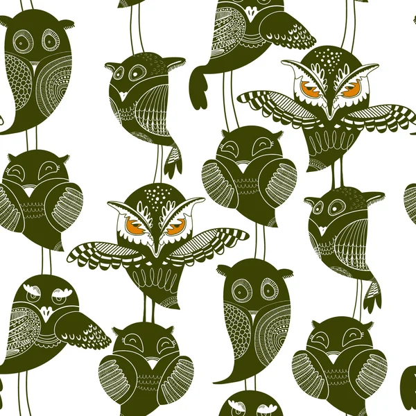 Бесшовный рисунок с совами — стоковый вектор