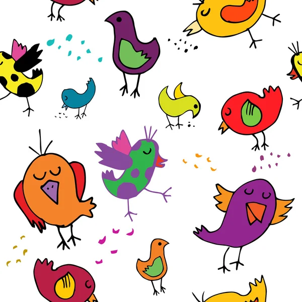 Seamless pattern with funny colorful birdies — Stock Vector