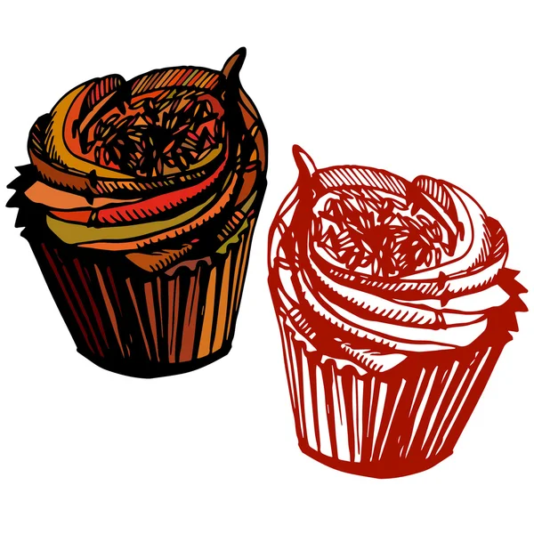 Cupcake au chocolat dessiné à la main . — Image vectorielle