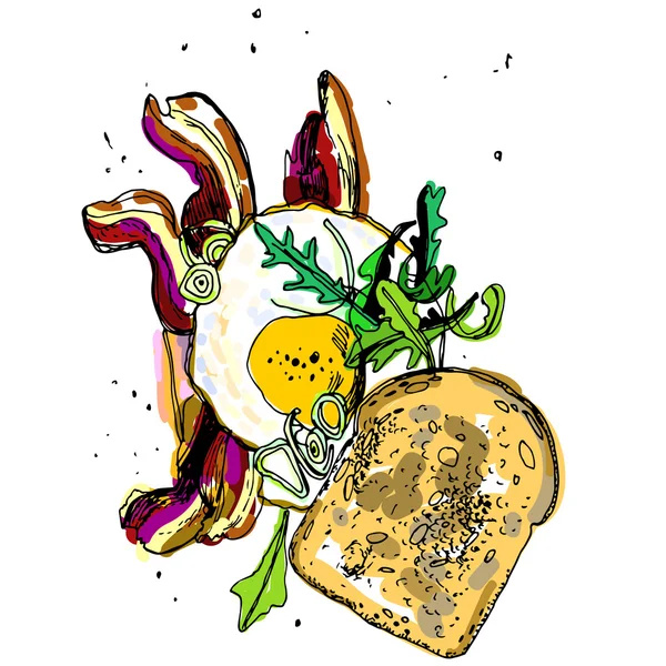 Frukost, hand dras vektor illustration, — Stock vektor