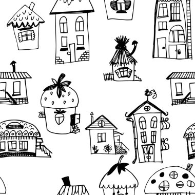 Dikişsiz el binalar vintage bir tarzda çekilmiş.