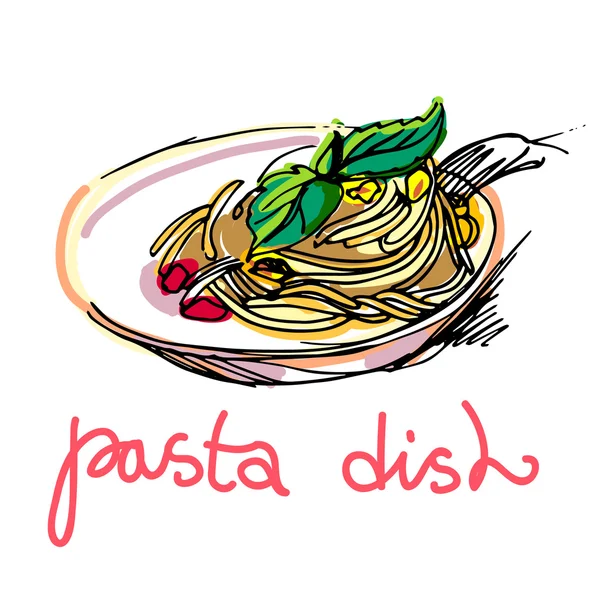 Pasta met saus — Stockvector