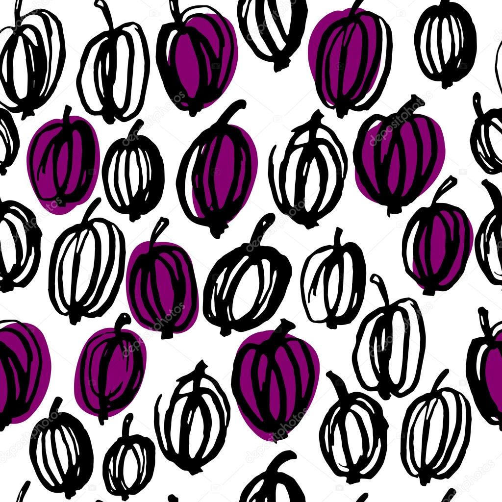 Black and white gooseberry hand drawn pattern.