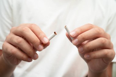 Sigarayı bırak, Asyalı genç adam kırıyor sigarayı yok et.