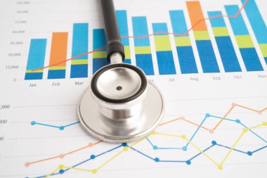 Çizelge üzerinde steteskop veya grafik kağıdı, Finansal, hesap, istatistik ve iş verileri tıbbi sağlığı.