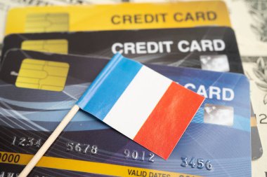 Kredi kartında Fransa bayrağı, finans ekonomisi çevrimiçi ticaret ticareti.