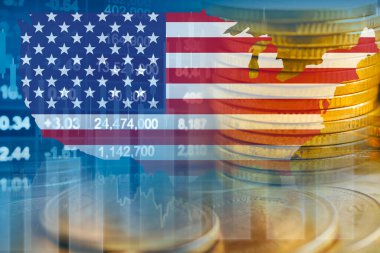 ABD bayrağı borsa finansmanı, ekonomi grafiği dijital teknolojisi ile.