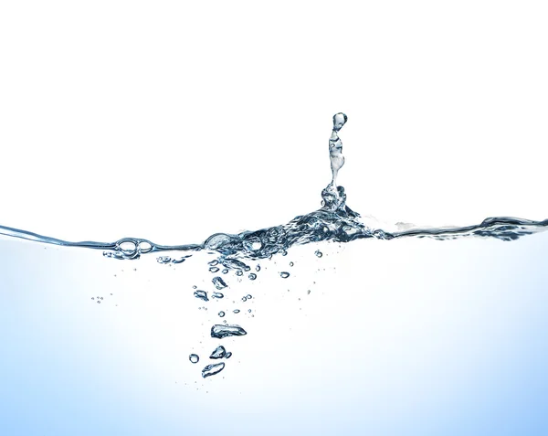 Wasserspritzer und Blasen auf weißem Hintergrund — Stockfoto