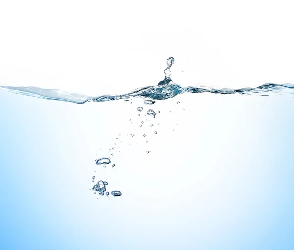 Vattenstänk och bubblor på vit bakgrund — Stockfoto