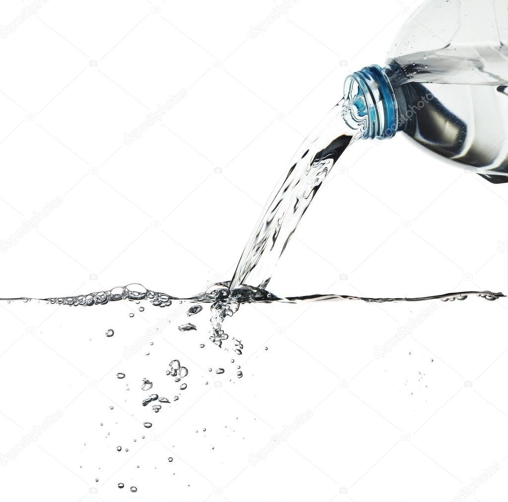 Water pour from water bottle, with clipping path