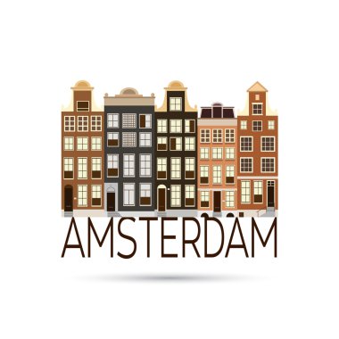 Amsterdam'ın eski renkli binalar. Vektör çizim