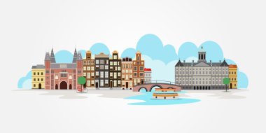 Amsterdam'ın eski renkli binalar. Vektör çizim