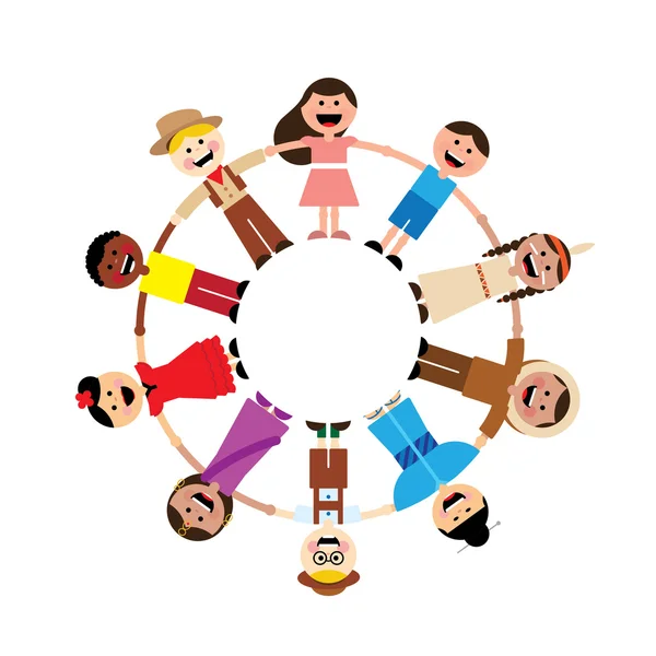 Boldog gyerekek multikulturális népviselet — Stock Vector