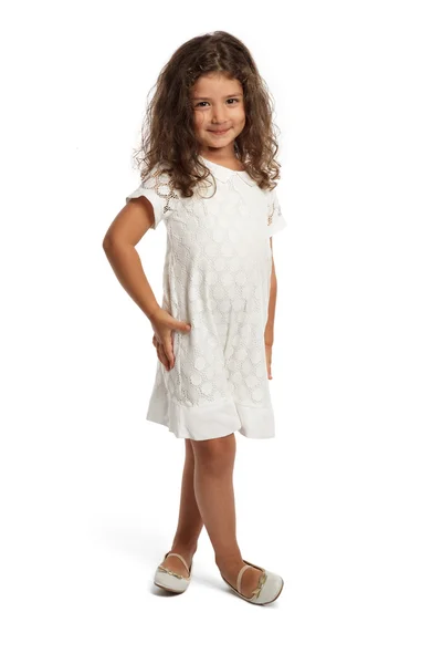 Little girl in white dress — Stock Photo, Image