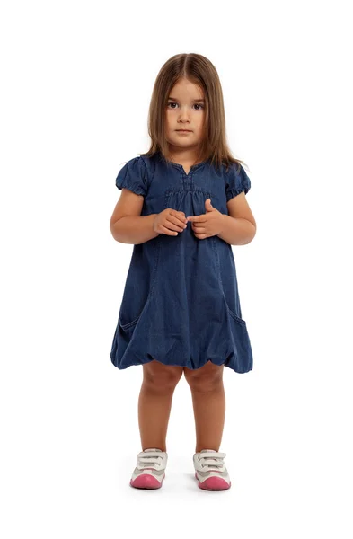 Little girl in blue dress — Stock Photo, Image