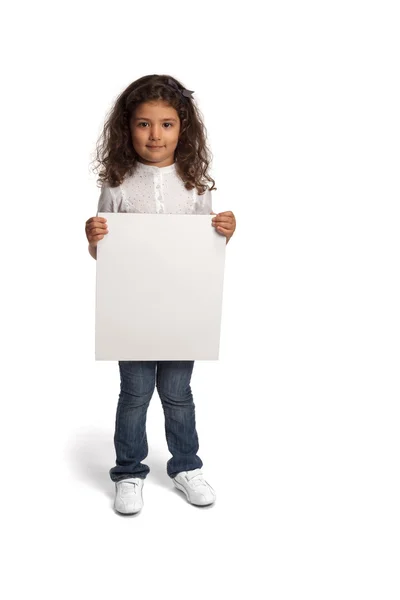 Niña sosteniendo pancarta — Foto de Stock