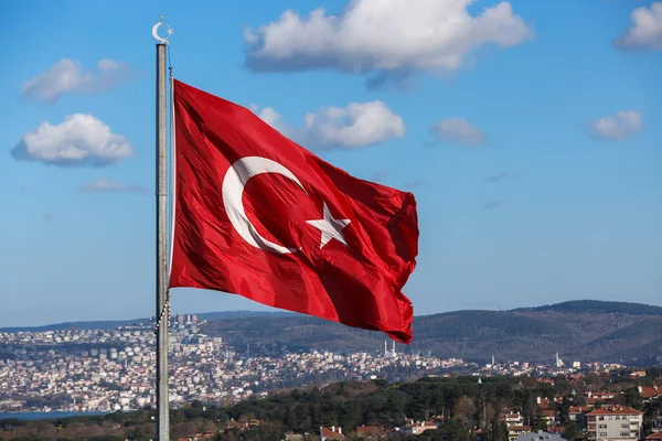Türkische Flagge Blauer Himmel Hintergrund — Stockfoto