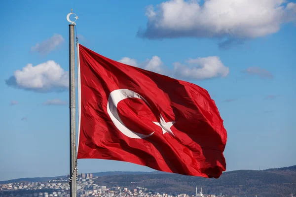 Turkish Flag Blue Sky Background — Stock Photo, Image