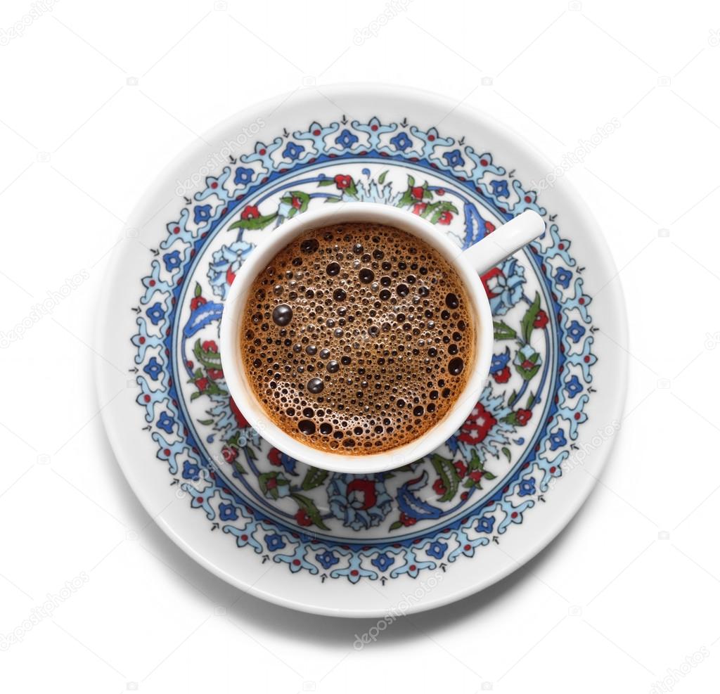 Turkish coffee on decorative plate