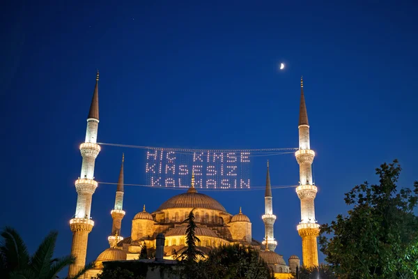 Mosquée bleue avec un bel éclairage — Photo