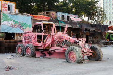 Protesters transformed the construction vehicles