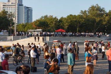People protesting by standing
