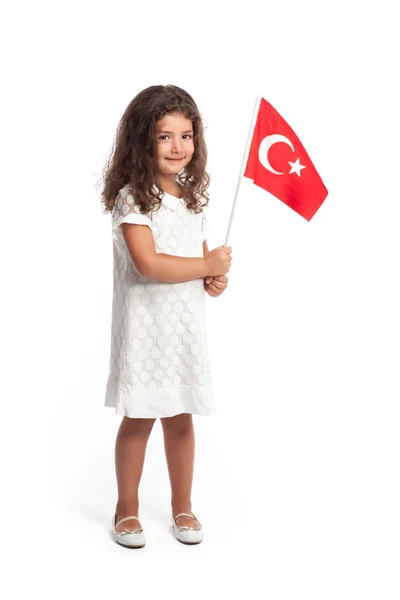 Cute girl holding Turkish flag — Stock Photo, Image