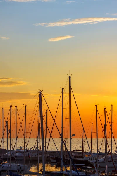 Poteaux à voile de yachts à la baie — Photo