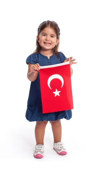 Милая девушка с турецким флагом — стоковое фото