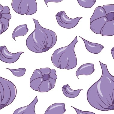 Sebze desen. Beyaz bir arka plan üzerinde seamless modeli mor çizilmiş sarımsak